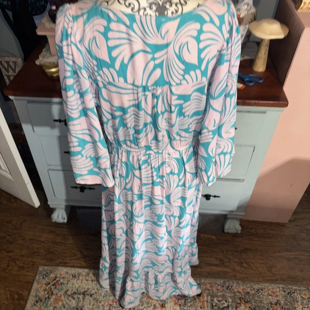 Mary Square Butterfly Sleeve Maxi Dress In Lilac And Teal Sz Medium. Boho.‎